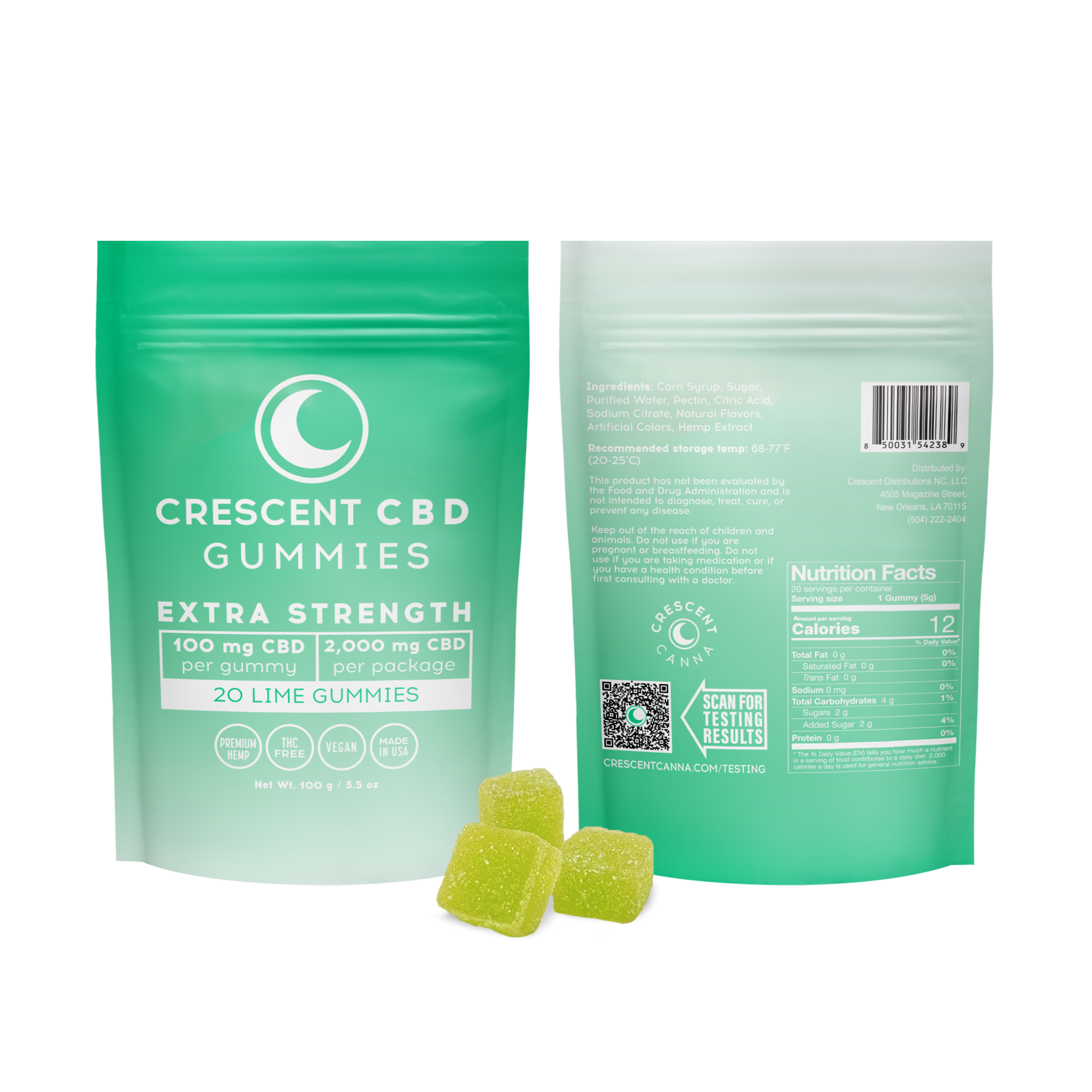 Extra-strength CBD gummies back and front
