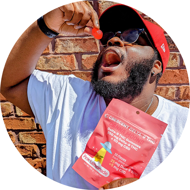 25 mg THC gummies being eaten by a man